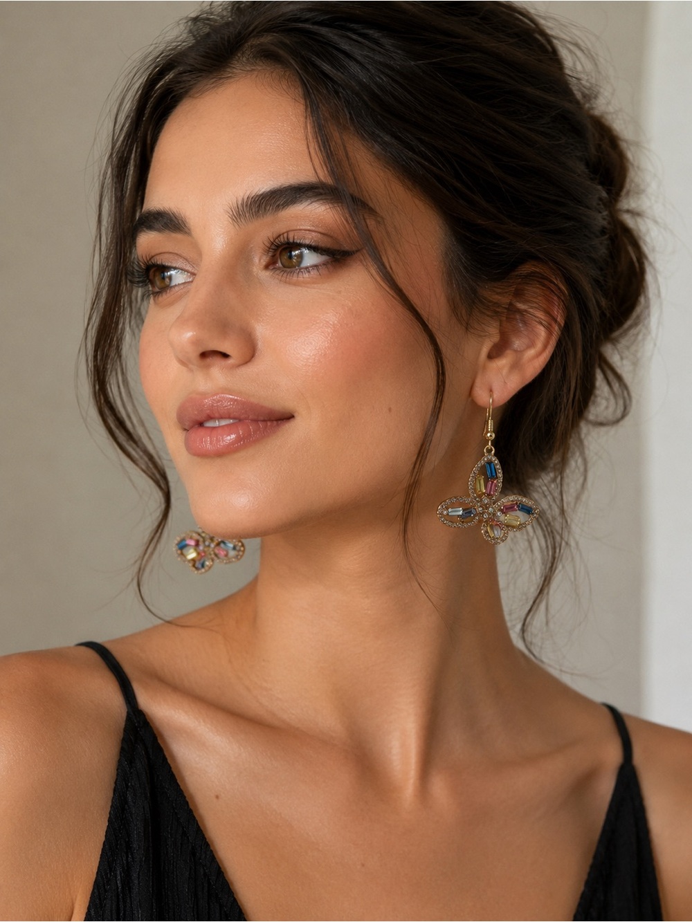 Gold-Tone Multicolor Crystal Butterfly Earrings